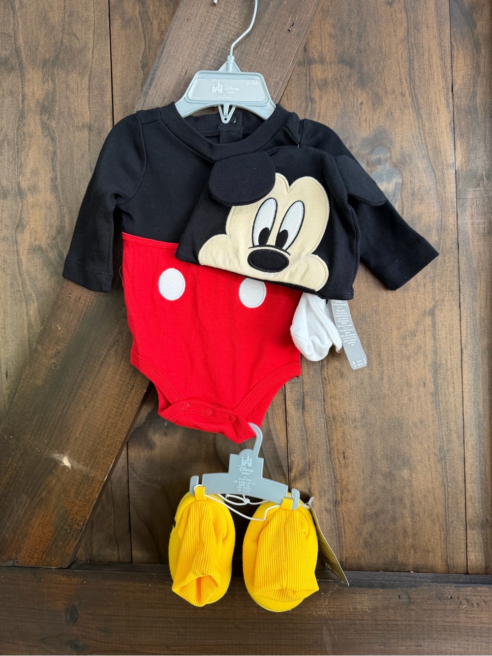 Disney Mickey Mouse Black & Red One-Piece Bodysuit with Hat and Yellow Booties